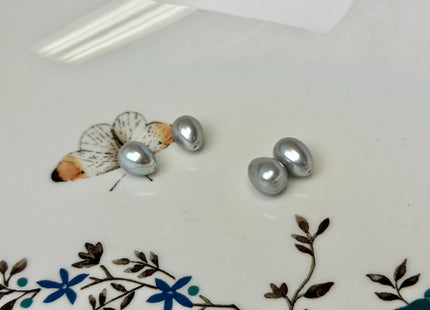 One Piece or Pair 7.5-8x9-11 mm Gray Half Drilled Rice/Oval Teardrop Pearl Silver Rice Pearls For Earrings Or Pendant #P3668