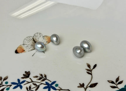 One Piece or Pair 7.5-8x9-11 mm Gray Half Drilled Rice/Oval Teardrop Pearl Silver Rice Pearls For Earrings Or Pendant #P3668