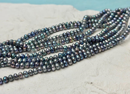 4.5-5 mm Peacock Color Round Button Pearl Genuine Freshwater Pearl Beads 14 Inches #P3669