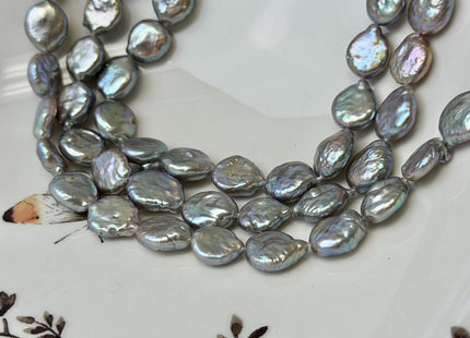 9-10 mm AAA Silver Gray Coin Freshwater Pearl Beads Genuine Cultured High Luster Quality Freshwater Teardrop Coin Pearls #P3670