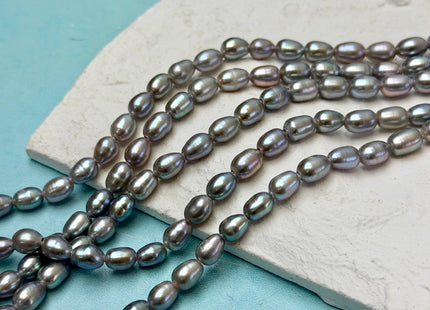 5-5.5x7-8 mm AA Half Strand Pinkish Silver Gray Rice Freshwater Pearl Beads Large Hole Size 1.5mm 25 Beads #P3671