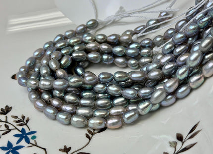 5-5.5x7-8 mm AA Half Strand Pinkish Silver Gray Rice Freshwater Pearl Beads Large Hole Size 1.5mm 25 Beads #P3671