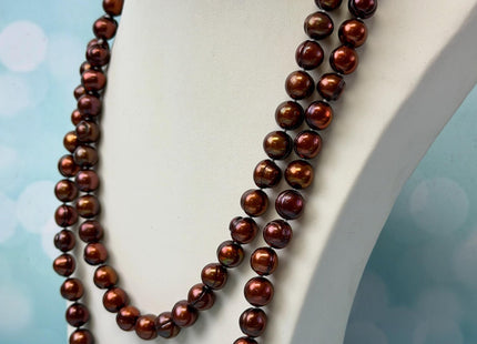 40 Inches Hand Knotted 9-10 mm Potato Burgundy Brown Color Freshwater Pearl Necklaces Long Pearl Necklace #P3675