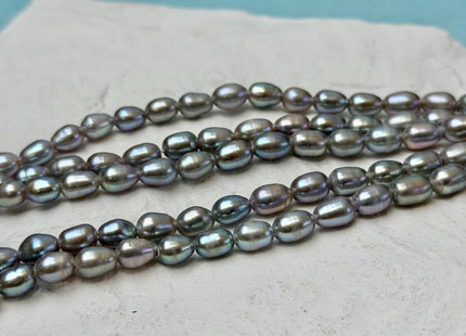 5-5.5x7-8 mm AA Half Strand Pinkish Silver Gray Rice Freshwater Pearl Beads Large Hole Size 1.5mm 25 Beads #P3671