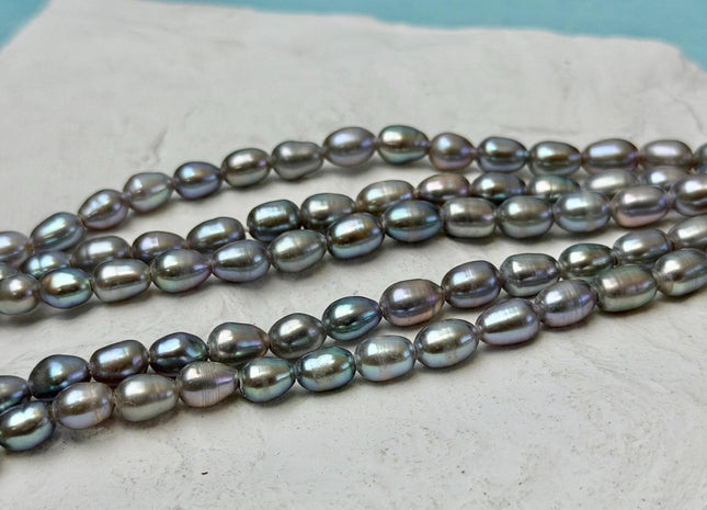 5-5.5x7-8 mm AA Half Strand Pinkish Silver Gray Rice Freshwater Pearl Beads Large Hole Size 1.5mm 25 Beads #P3671