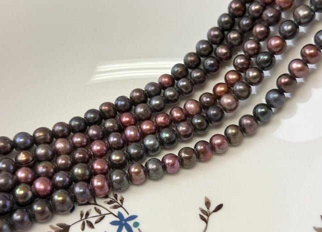 8-9mm Peacock Brown Color Off Round Shape Freshwater Pearl Beads Hole Size 2.0mm 55 Beads #P3676