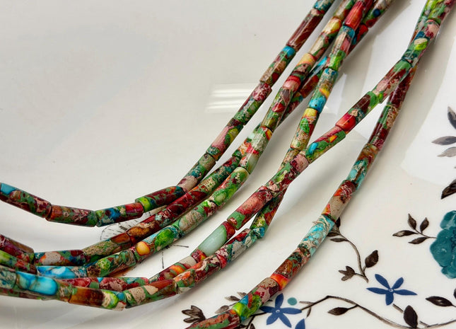 4x13-14 mm Tube Shape Sea Sediment Jasper Gemstone Loose Beads 15.5 Inches Strand #4890