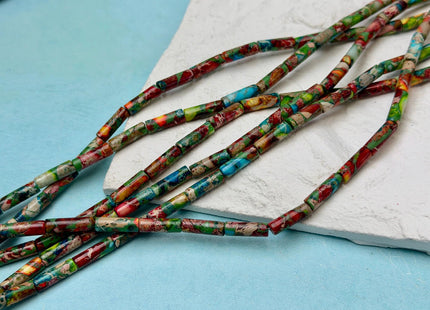 4x13-14 mm Tube Shape Sea Sediment Jasper Gemstone Loose Beads 15.5 Inches Strand #4890