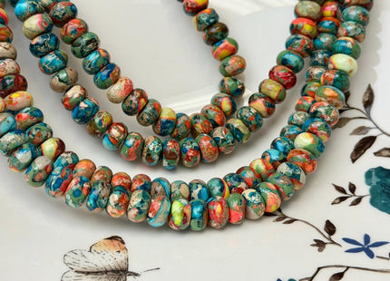 5x8 mm Smooth Rondelle Impression Sea Sediment Jasper Gemstone Beads Rainbow Pink Green Turquoise Blue Purple Color #4892