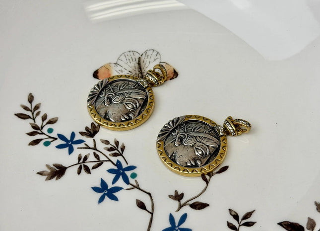 One Piece 25 mm Greek Athena Brass Coin Pendant Findings Antique Greek Design Brass Coin Pendant With CZ DIY Jewelry #CR0096