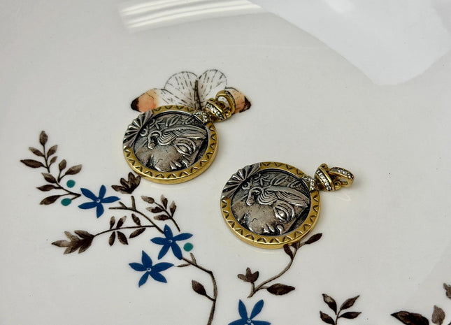 One Piece 25 mm Greek Athena Brass Coin Pendant Findings Antique Greek Design Brass Coin Pendant With CZ DIY Jewelry #CR0096