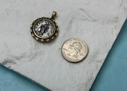 One Piece 25 mm Greek Demeter Brass Coin Pendant Findings Antique Greek Design Brass Coin Pendant With CZ DIY Jewelry #CR0097