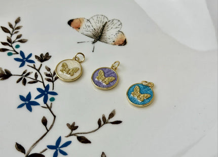 Butterfly Design Charms for Necklace Jewelry Making, 18K Gold Filled Charm Enamel Colored Medallion Pendant, One Piece #CR0098