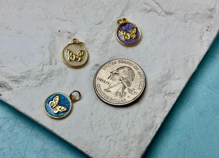Butterfly Design Charms for Necklace Jewelry Making, 18K Gold Filled Charm Enamel Colored Medallion Pendant, One Piece #CR0098