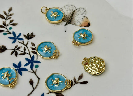 Turtle Design Charms for Necklace Jewelry Making, 18K Gold Filled Charm Enamel Colored Medallion Pendant, One Piece #CR0099