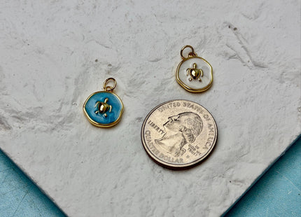 Turtle Design Charms for Necklace Jewelry Making, 18K Gold Filled Charm Enamel Colored Medallion Pendant, One Piece #CR0099