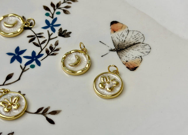 Butterfly Crescent Moon Design Charms for Necklace Jewelry Making, 18K Gold Filled Charm Enamel Colored Medallion Pendant, One Piece #CR0101