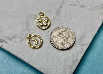 Butterfly Crescent Moon Design Charms for Necklace Jewelry Making, 18K Gold Filled Charm Enamel Colored Medallion Pendant, One Piece #CR0101