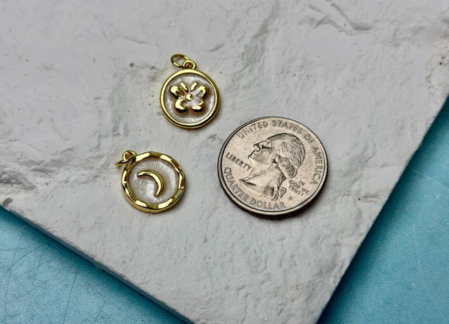 Butterfly Crescent Moon Design Charms for Necklace Jewelry Making, 18K Gold Filled Charm Enamel Colored Medallion Pendant, One Piece #CR0101