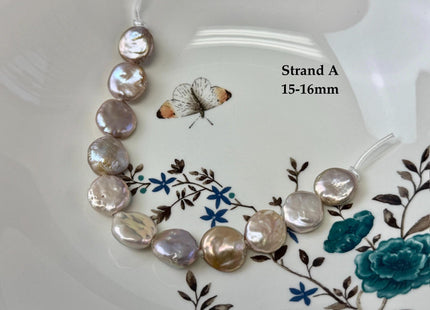 One-Of-A-Kind 15-18 mm AA Natural Mauve Pink Freshwater Round Coin Pearls High Luster Large 2.1mm Hole Beads #P3674
