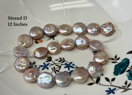 14-15mm AA Half Strand Natural Mauve Pink Large Hole Thick Coin Freshwater Pearl Hole Size 1.5mm 11-12 Beads #P3678
