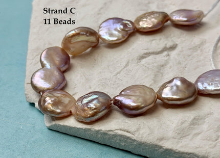 14-15mm AA Half Strand Natural Mauve Pink Large Hole Thick Coin Freshwater Pearl Hole Size 1.5mm 11-12 Beads #P3678