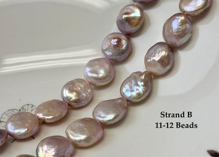 14-15mm AA Half Strand Natural Mauve Pink Large Hole Thick Coin Freshwater Pearl Hole Size 1.5mm 11-12 Beads #P3678