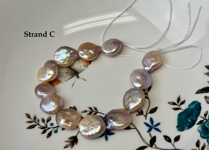 14-15mm AA Half Strand Natural Mauve Pink Large Hole Thick Coin Freshwater Pearl Hole Size 1.5mm 11-12 Beads #P3678