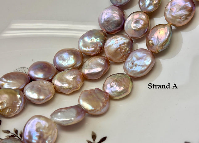 14-15mm AA Half Strand Natural Mauve Pink Large Hole Thick Coin Freshwater Pearl Hole Size 1.5mm 11-12 Beads #P3678