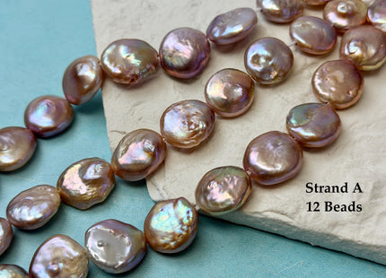 14-15mm AA Half Strand Natural Mauve Pink Large Hole Thick Coin Freshwater Pearl Hole Size 1.5mm 11-12 Beads #P3678