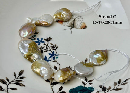 One-Of-A-Kind 15-31 mm Natural Seaweed Pink Freshwater Oval/Tear Drop Coin Pearls Large 1.5mm Hole Beads #P3717