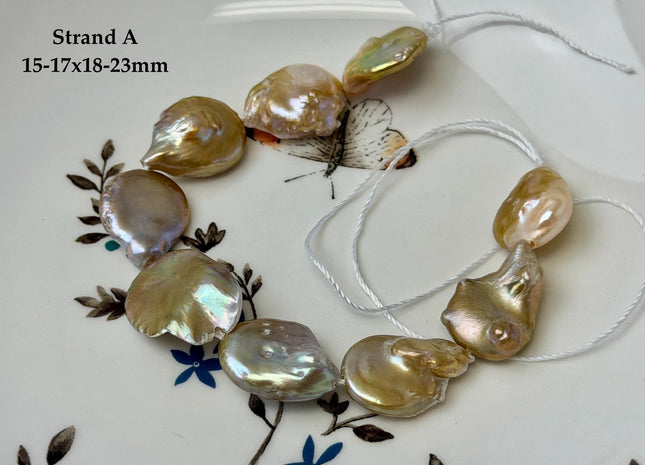 One-Of-A-Kind 15-31 mm Natural Seaweed Pink Freshwater Oval/Tear Drop Coin Pearls Large 1.5mm Hole Beads #P3717