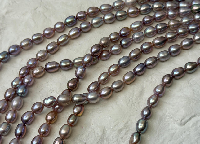 5-5.5x7-8 mm AA Natural Dark Mauve Pink Rice/Oval Freshwater Pearl 59 Beads #P3705