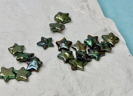 3 Pieces 11-12 mm Rare Olive Green Star Flower Shape Genuine Freshwater Pearl Beads Genuine High Luster Limited Edition Beads #P3718