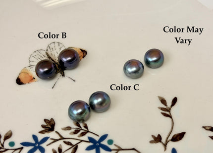 AAAA One Pair 8.5-9 mm High Luster Round Button Half Drilled Freshwater Pearls Blue Peacock Earring Pearls #P3707