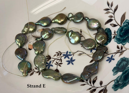 14-15x20mm Olive Green Color TearDrop Coin Freshwater Pearl Beads #P3708