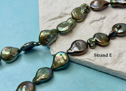 14-15x20mm Olive Green Color TearDrop Coin Freshwater Pearl Beads #P3708