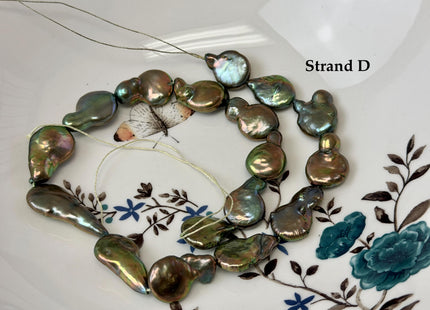 14-15x20mm Olive Green Color TearDrop Coin Freshwater Pearl Beads #P3708