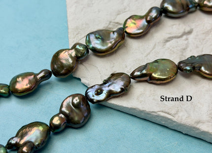 14-15x20mm Olive Green Color TearDrop Coin Freshwater Pearl Beads #P3708