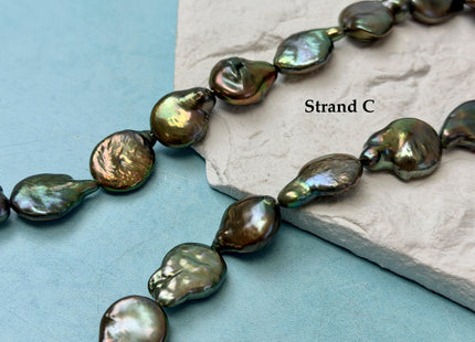 14-15x20mm Olive Green Color TearDrop Coin Freshwater Pearl Beads #P3708