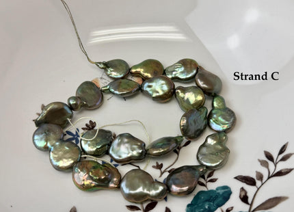 14-15x20mm Olive Green Color TearDrop Coin Freshwater Pearl Beads #P3708
