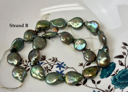 14-15x20mm Olive Green Color TearDrop Coin Freshwater Pearl Beads #P3708