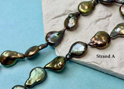 14-15x20mm Olive Green Color TearDrop Coin Freshwater Pearl Beads #P3708