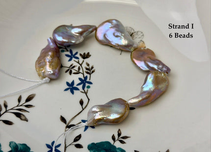 One-Of-A-Kind 14-31 mm Natural Seaweed Pink Freshwater Oval/Tear Drop Coin Keshi Pearls Large 1.5mm Hole Beads #P3719