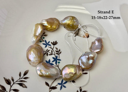 One-Of-A-Kind 14-31 mm Natural Seaweed Pink Freshwater Oval/Tear Drop Coin Keshi Pearls Large 1.5mm Hole Beads #P3719