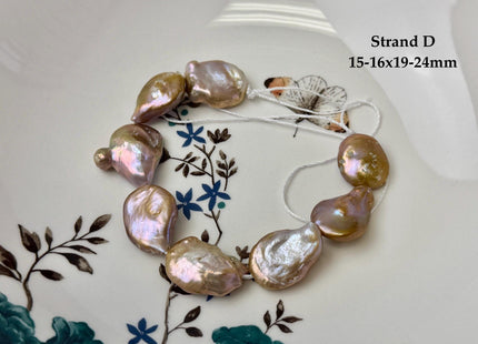 One-Of-A-Kind 14-31 mm Natural Seaweed Pink Freshwater Oval/Tear Drop Coin Keshi Pearls Large 1.5mm Hole Beads #P3719