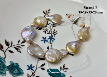 One-Of-A-Kind 14-31 mm Natural Seaweed Pink Freshwater Oval/Tear Drop Coin Keshi Pearls Large 1.5mm Hole Beads #P3719