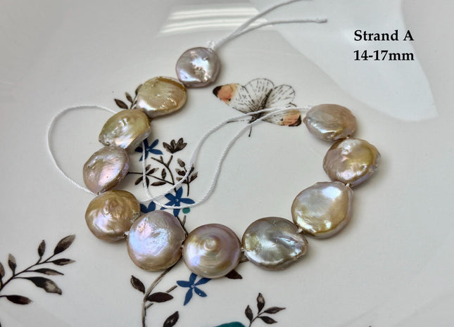 One-Of-A-Kind 14-31 mm Natural Seaweed Pink Freshwater Oval/Tear Drop Coin Keshi Pearls Large 1.5mm Hole Beads #P3719