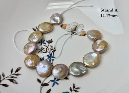 One-Of-A-Kind 14-31 mm Natural Seaweed Pink Freshwater Oval/Tear Drop Coin Keshi Pearls Large 1.5mm Hole Beads #P3719