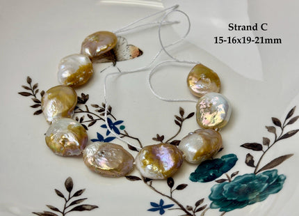 One-Of-A-Kind 14-22 mm Natural Seaweed Pink Freshwater Oval/Tear Drop Coin Keshi Pearls Large 1.5mm Hole Beads #P3720